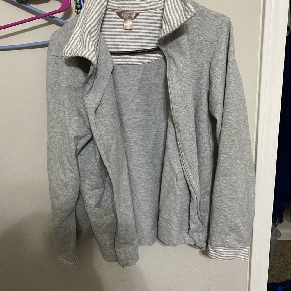 White Stag Gray and White Striped Top